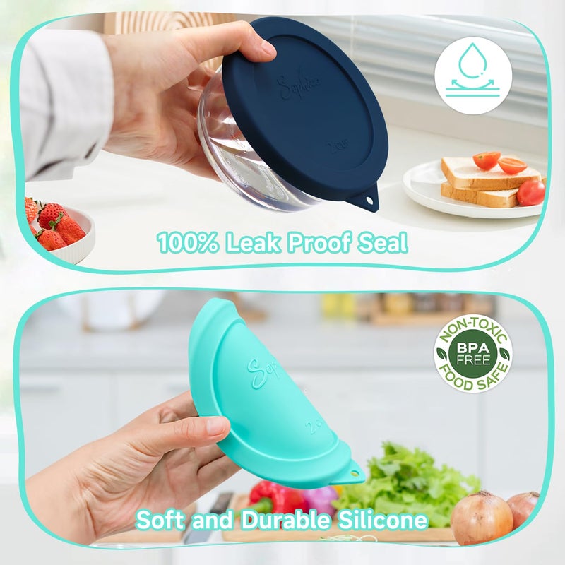 Sophico 2 Cup Round Silicone Storage Cover Lids Replacement for Anchor Hocking and Pyrex 7200-PC Glass Bowls (Container not Included) | Navy Blue-Mint | 4 Pack - Image 4